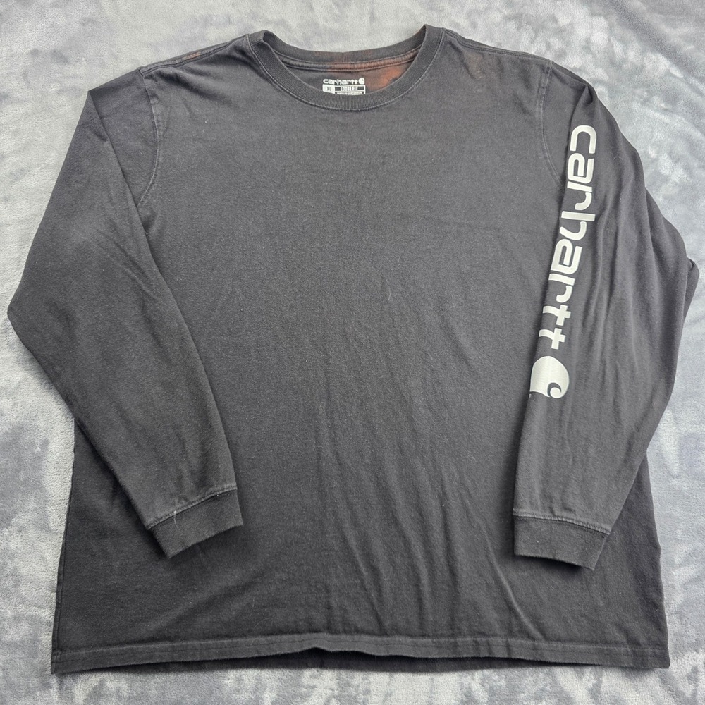 Carhartt Long Sleeve T-Shirt Boys XL Black Logo Sleeve TK0231-W Loose Fit